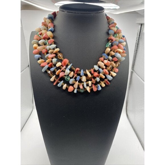 Japan Jewelry - Shell  Necklace Choker Vintage Multi Strands Pastel Colors 13” Japan